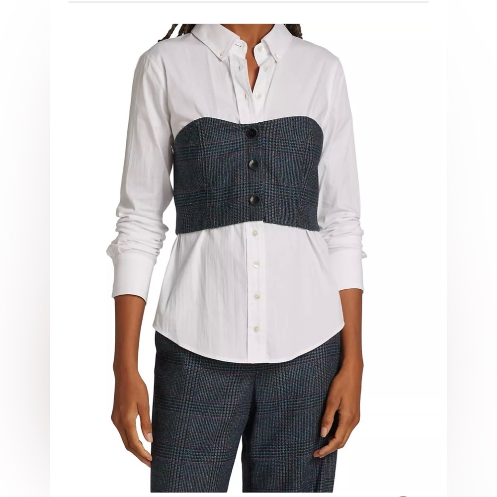 Veronica Beard
Callen Wool-Blend Bustier Poplin Top